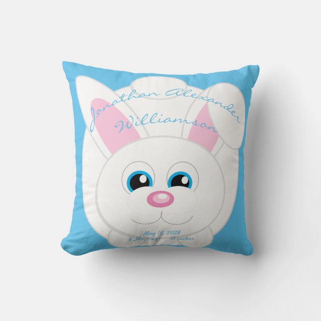 Cute Tecknad Bunny Blue Baby Stats Dekorativ kudde (Framsida)