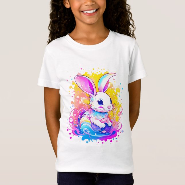 Cute tecknad bunny på färglös bakgrund t shirt (Framsida)
