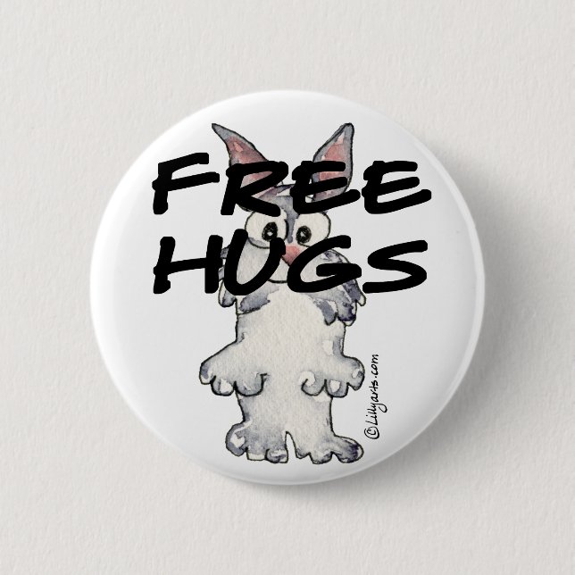 Cute Tecknad Bunny Rabbit Free Hugs Pin Knapp (Framsida)