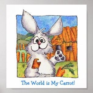 Cute Tecknad Bunny Rabbit Poster Print- Carrot
