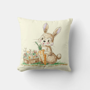 Cute Tecknad Bunny Rabbit Sketch Kudde