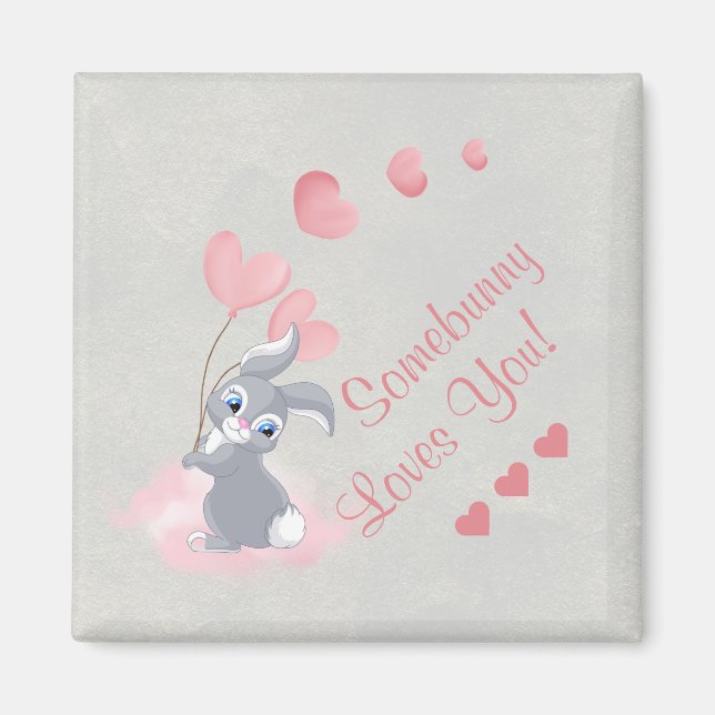 Cute Tecknad Bunny Valentine Magnet (Framsidan)