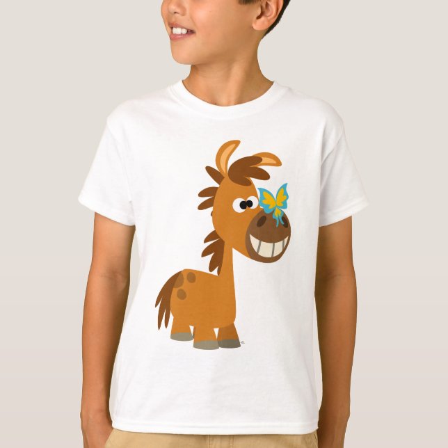 Cute Tecknad Butterfly Pony Children T-Shirt (Framsida)