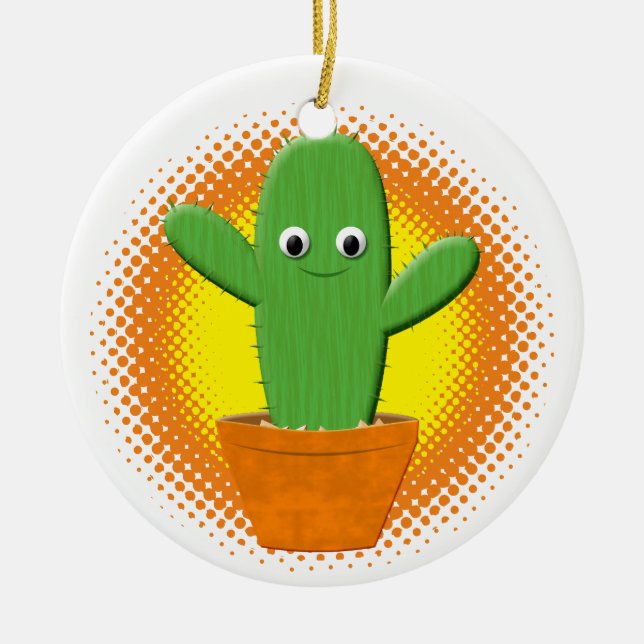Cute Tecknad Cactus jul Julgransprydnad Keramik (Framsidan)