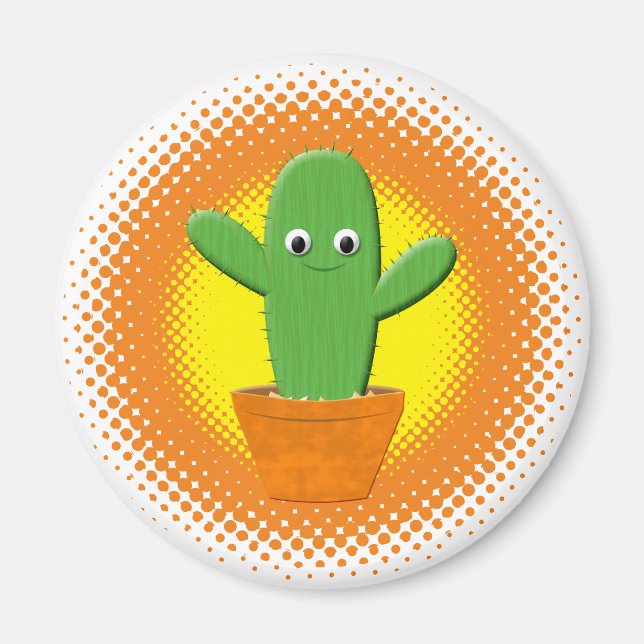 Cute Tecknad Cactus Magnet (Framsidan)