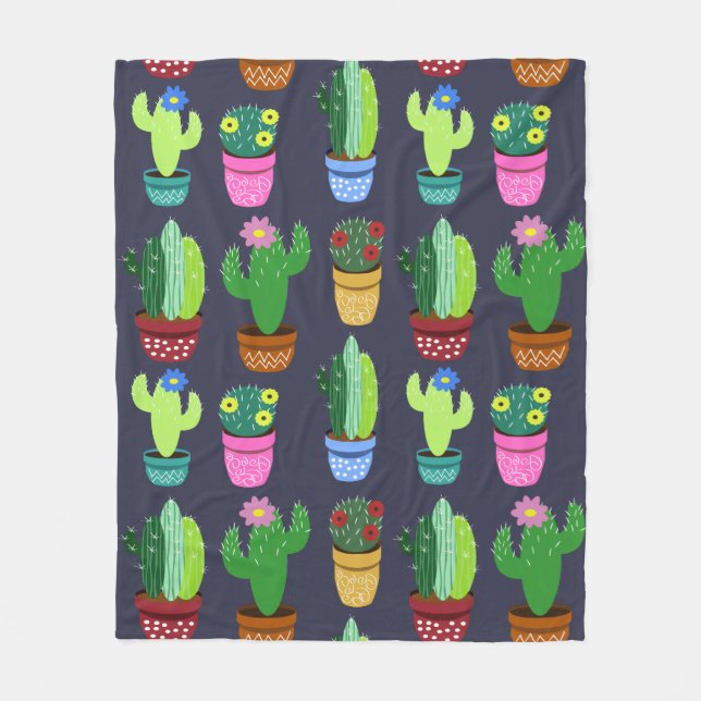 Cute Tecknad Cactus Mönster Fleecefilt (Framsidan)