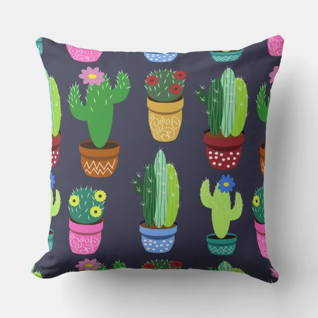 Cute Tecknad Cactus Mönster Kudde (Framsida)