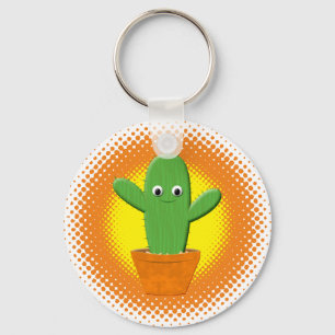 Cute Tecknad Cactus Nyckelring