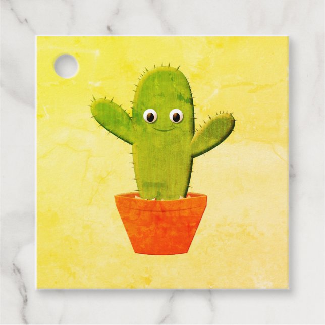 Cute Tecknad Cactus Painting Gåvor Etiketter (Framsida)