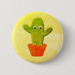 Cute Tecknad Cactus Painting Knapp