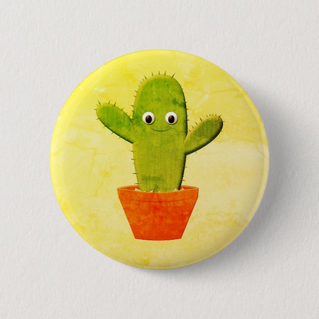 Cute Tecknad Cactus Painting Knapp (Framsida)