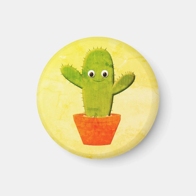 Cute Tecknad Cactus Painting Magnet (Framsidan)