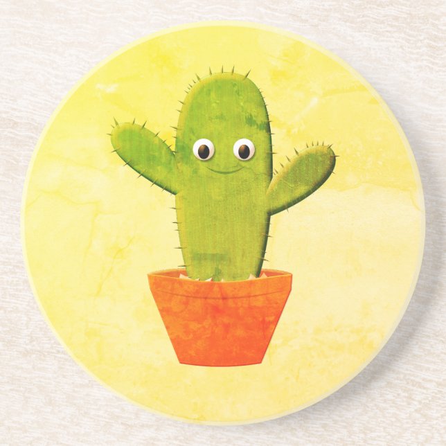 Cute Tecknad Cactus Painting Underlägg (Framsidan)