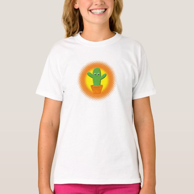 Cute Tecknad Cactus T Shirt (Framsida)