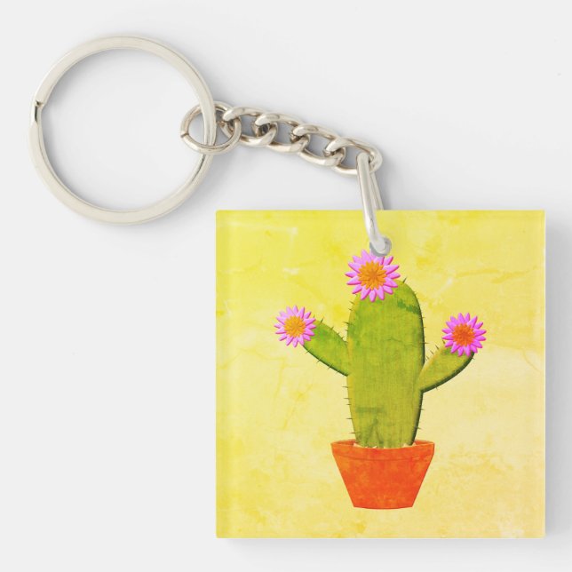 Cute Tecknad Cactus with Rosa Flowers Painting (Framsidan)