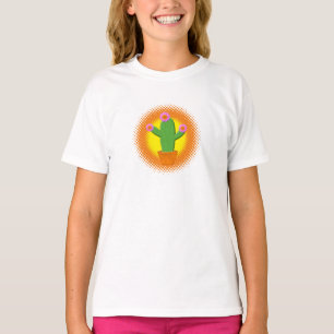 Cute Tecknad Cactuwith Rosa Flowers T Shirt
