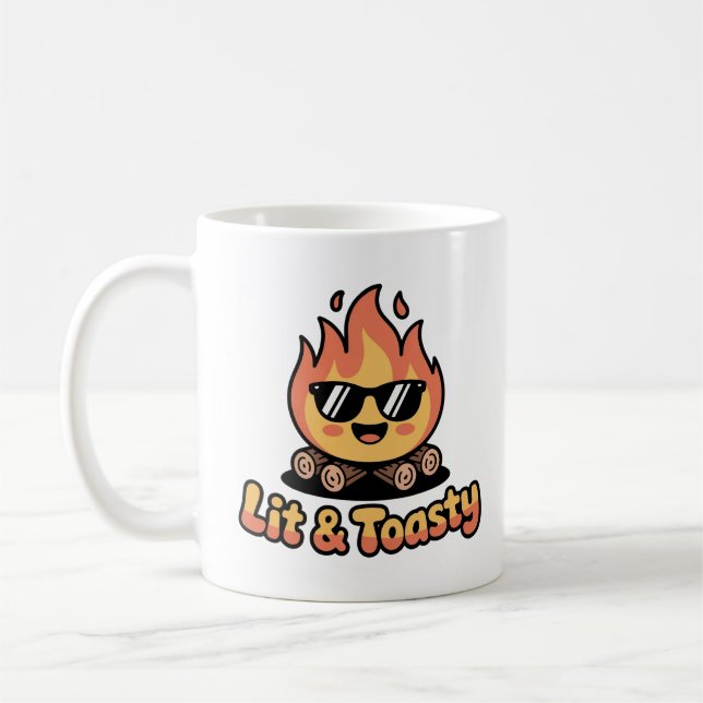 Cute Tecknad Campfire Quote Kawaii Hiking Kaffemugg (Vänster)