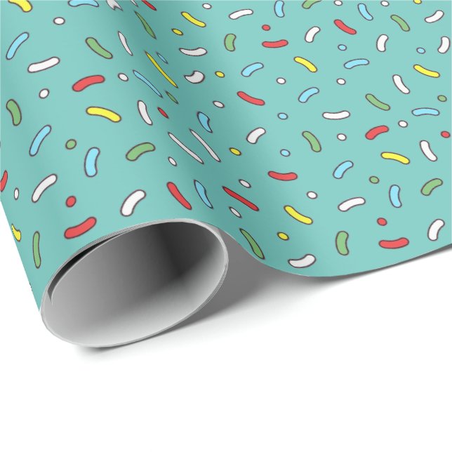 Cute Tecknad Candy Sprinkles Teal Presentpapper (Rullad Hörn)