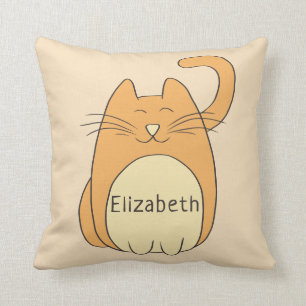 Cute Tecknad Cat Add Namn Beige Kudde