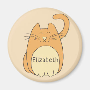 Cute Tecknad Cat Add Namn   Beige Magnet