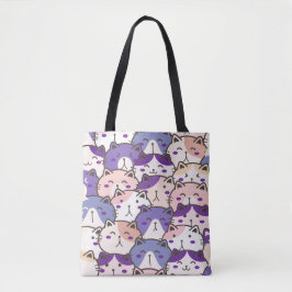 Cute Tecknad Cat Ansikte Mönster Tote Bag Tygkasse