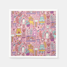 Cute Tecknad Cat Collection on Rosa Pappersservett