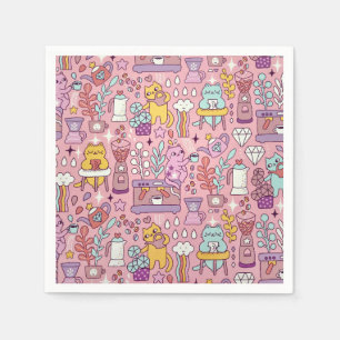 Cute Tecknad Cat Collection on Rosa Pappersservett