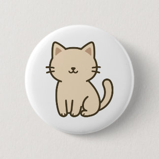 Cute Tecknad Cat Illustration - Minimal Beige Kitt Knapp