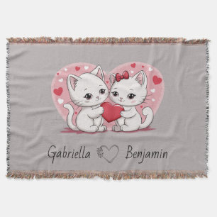 Cute Tecknad Cat Lovers Heart Valentine Day Filt