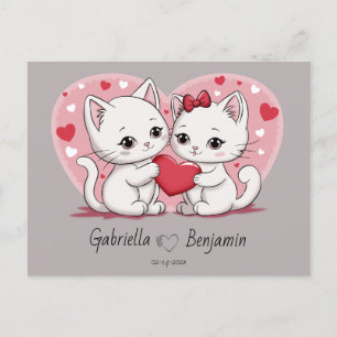 Cute Tecknad Cat Lovers Heart Valentine Day Vykort
