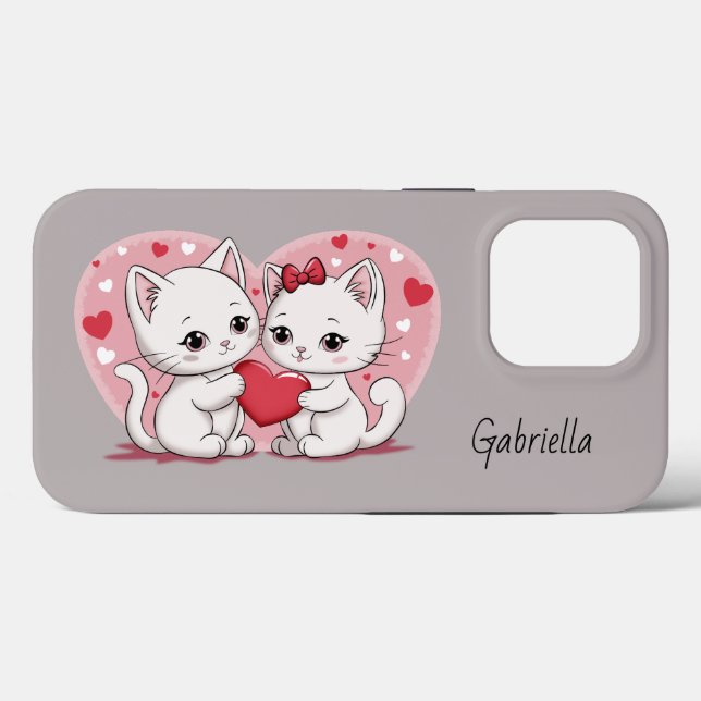 Cute Tecknad Cat Lovers Hearts Valentine Day (Baksida (horisontell))