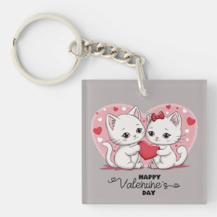 Cute Tecknad Cat Lovers Hearts Valentine Day