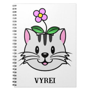 Cute Tecknad Cat med blomma på huvudet Anteckningsbok