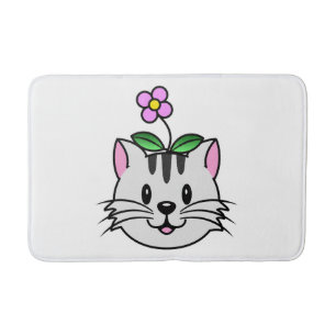 Cute Tecknad Cat med blomma på huvudet Badrumsmatta