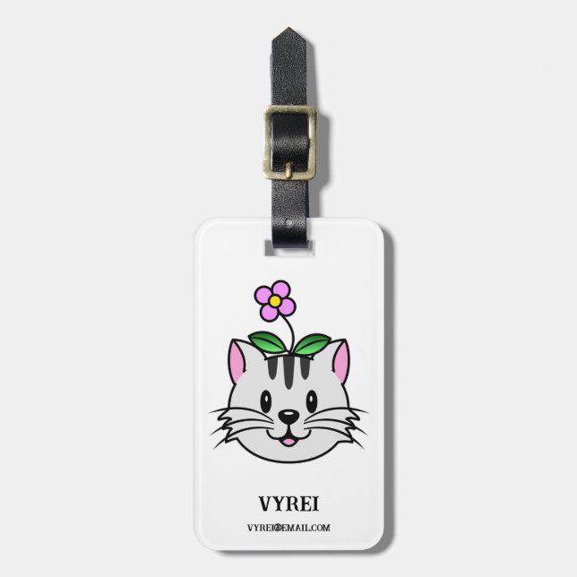 Cute Tecknad Cat med blomma på huvudet Bagagebricka (Vertikal Framsida)