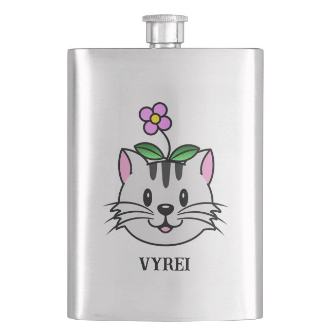 Cute Tecknad Cat med blomma på huvudet Fickplunta (Framsidan)