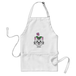 Cute Tecknad Cat med blomma på huvudet Förkläde
