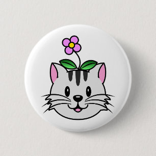 Cute Tecknad Cat med blomma på huvudet Knapp