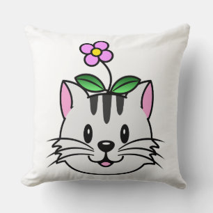 Cute Tecknad Cat med blomma på huvudet Kudde