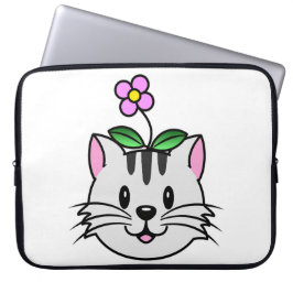Cute Tecknad Cat med blomma på huvudet Laptop Fodral