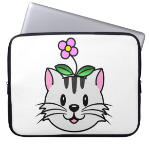 Cute Tecknad Cat med blomma på huvudet Laptop Fodral