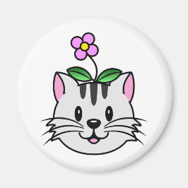 Cute Tecknad Cat med blomma på huvudet Magnet
