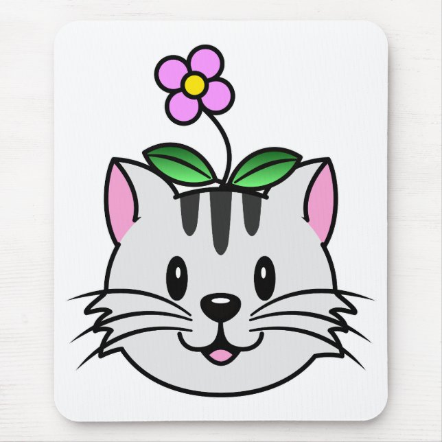 Cute Tecknad Cat med blomma på huvudet Musmatta (Framsidan)