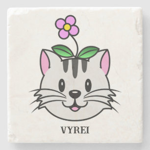 Cute Tecknad Cat med blomma på huvudet Stenunderlägg