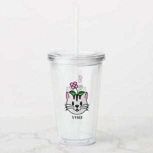 Cute Tecknad Cat med blomma på huvudet Take Away Mugg
