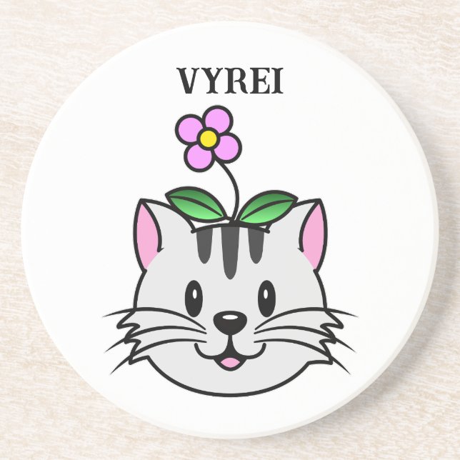 Cute Tecknad Cat med blomma på huvudet Underlägg (Framsidan)