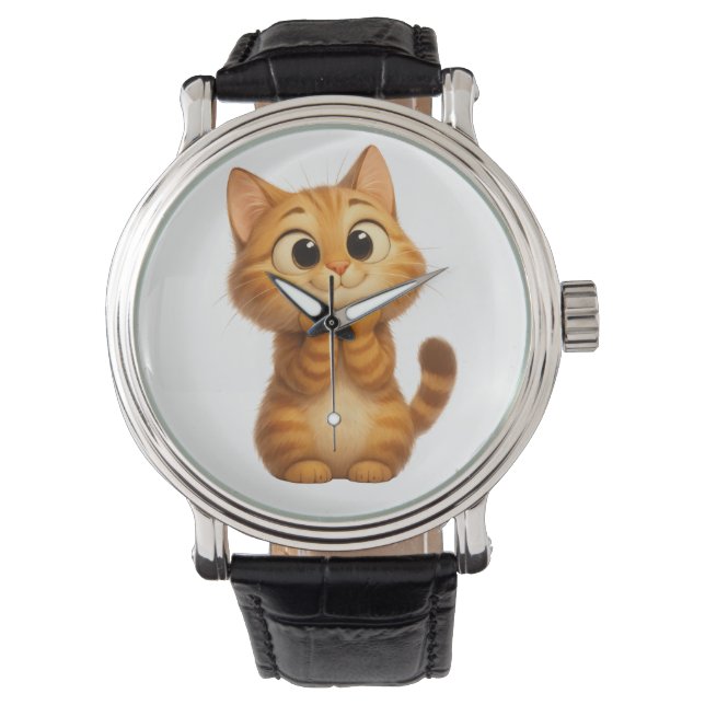 Cute Tecknad Cat, Orange Tabby katt Armbandsur (Framsida)