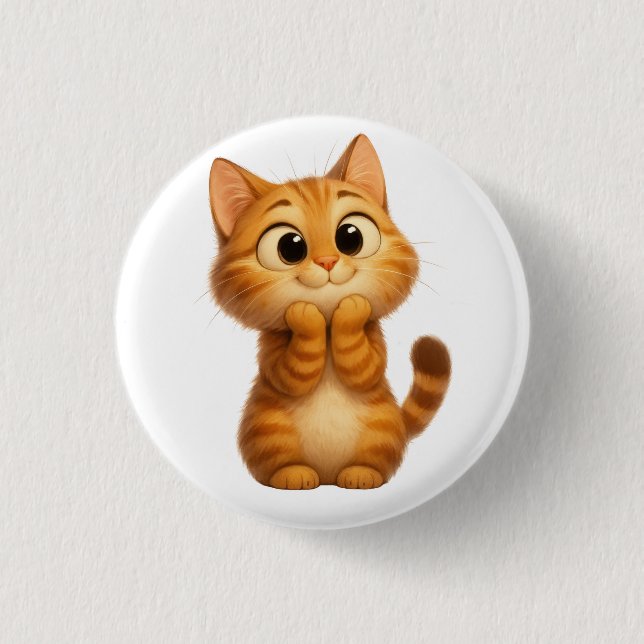 Cute Tecknad Cat, Orange Tabby katt Knapp (Framsida)