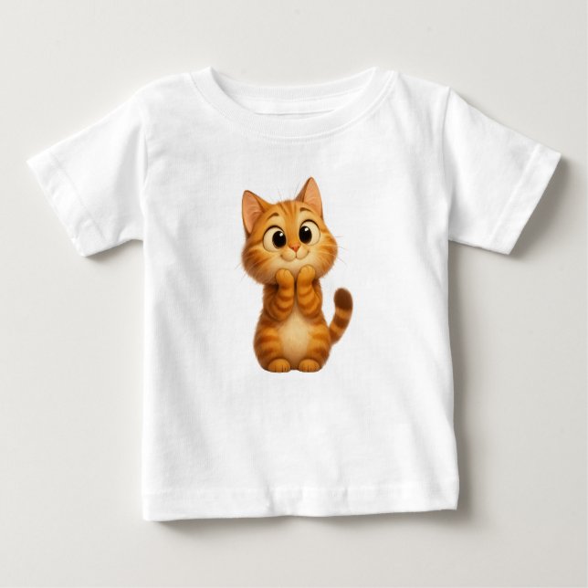 Cute Tecknad Cat, Orange Tabby katt T Shirt (Framsida)