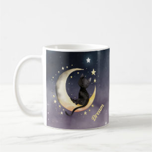 Cute Tecknad Cat på Måne Kaffemugg